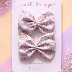 Rainbow pigtail hair bows